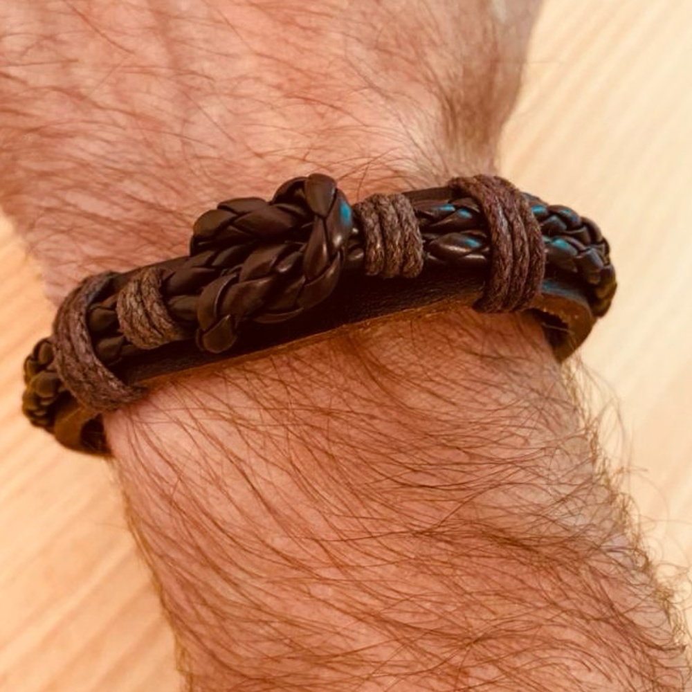 Unisex Handmade Genuine Leather Braided Brown Adjustable Bracelets Gift idea